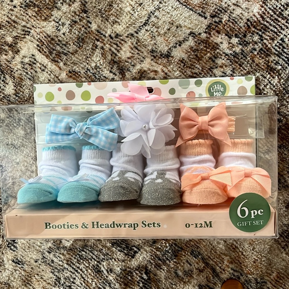 Little Me Booties & Headwrap Set
